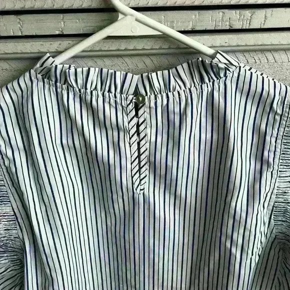 Jodifl Mock line neck & ruffle sleeved top with blue stripes - Picture 3 of 6